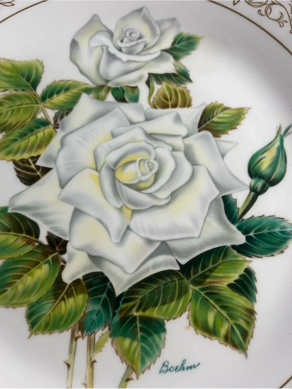 Edward Marshall Boehm White Masterpiece & Yellow Peace Rose  Collector Plates